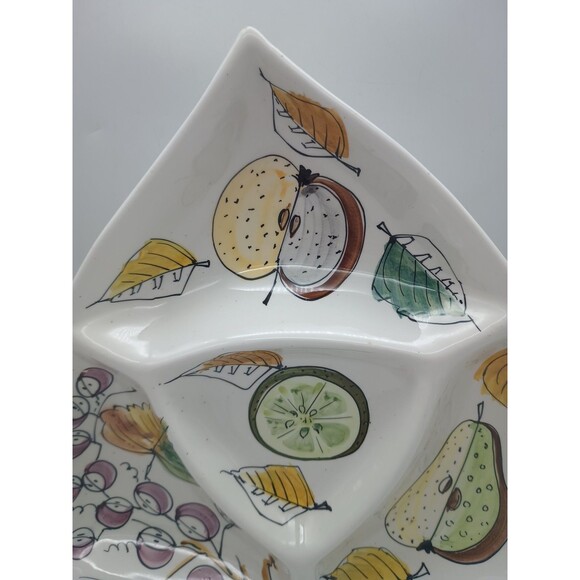 Vtg Hand Painted Italian Divided Serving Dish Platter Tray Fruit Harvest - Picture 2 of 6